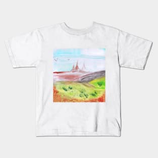 Landscape, castle, nature. Hand drawn color illustration, painting, art, encaustic. Kids T-Shirt